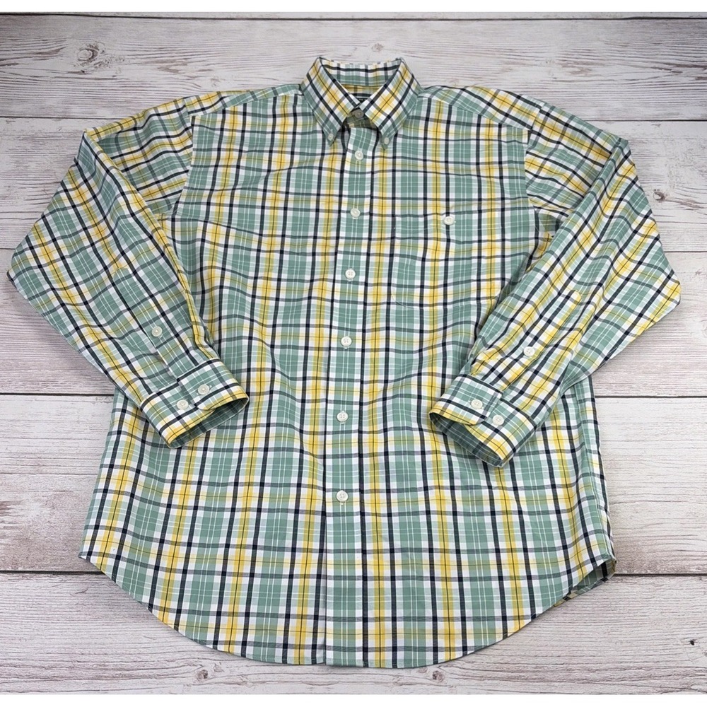 Orvis Men's M Long Sleeve Shirt Green Yellow Plaid Cotton Button Down Pocket EXC